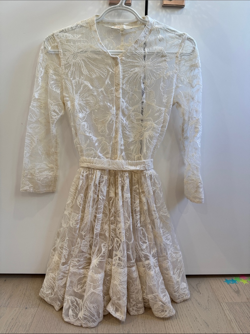 Maje Sheer Embroidered Lace Dress